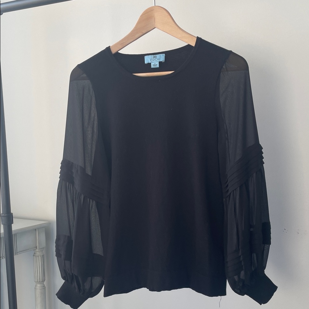 CeCe Black Sheer Balloon Sleeve Blouse